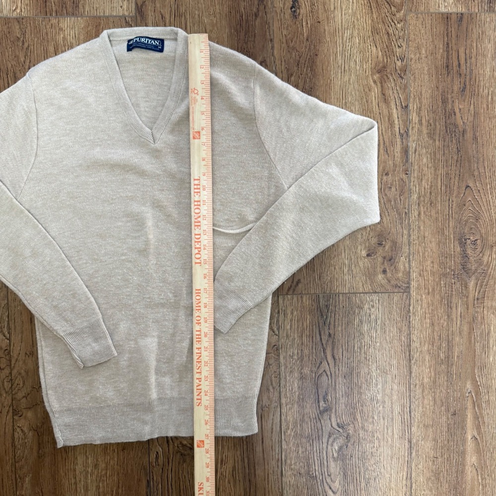 VTG Puritan Beige V-Neck Sweater Womens M Made in‎ USA Knit luxury  preppy cozy - Picture 6 of 9